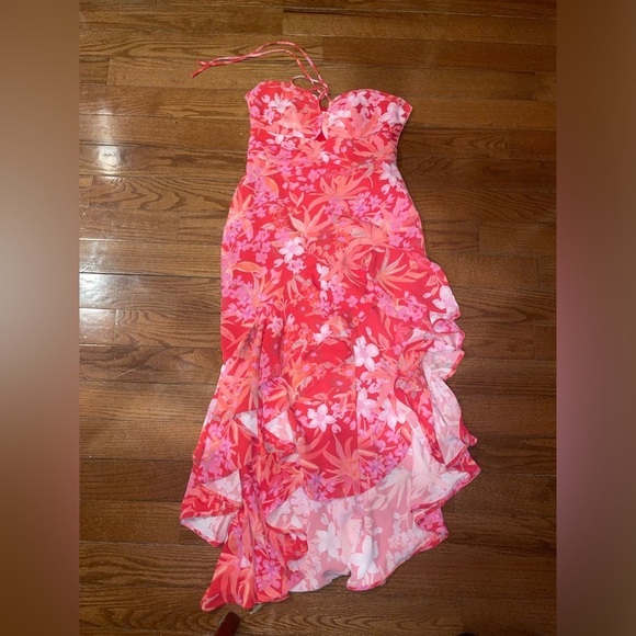 Amanda Uprichard 🌸 Floral Ruffle Halter Estrada Dress in Azalea Size Large - Picture 11 of 16